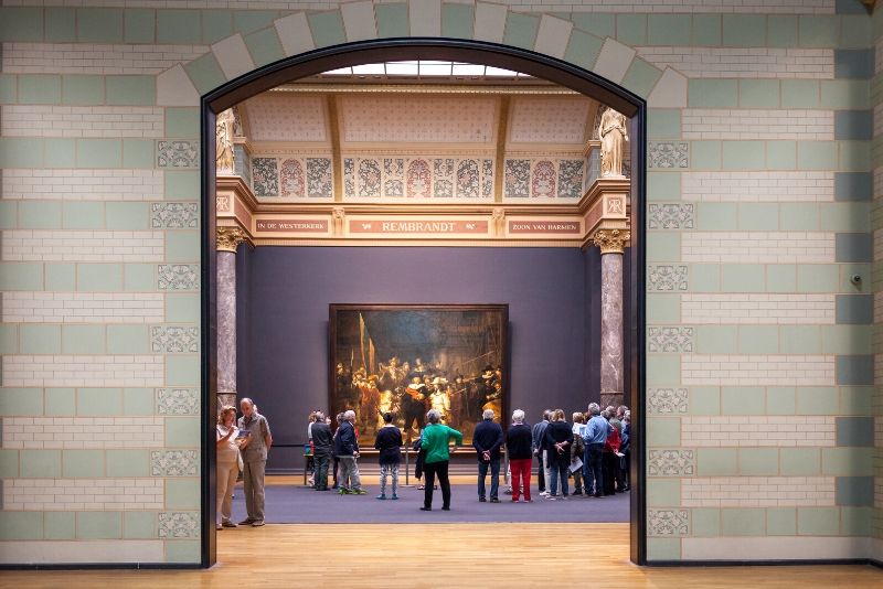 Interior view of Rijksmuseum with visitors